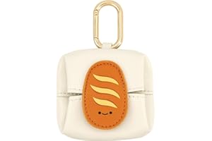 GBHKPLFO Mini Coin Purse Keychain - Cute Cartoon Bluetooth Headset & Lipstick Organizer Pouch, PU Leather Small Cosmetic Bag for Earphones, Coins, Keys (Bread)