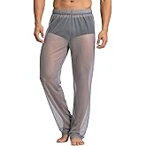 YINYOUYU Mens Mesh Pants See Through Underwear Pajama Bottoms Lounge Home Leggings Sleepwear Cool Dry Yoga Trousers