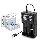 Rechargeable Cr123a Battery,AVEKI 650mah 3.7v Cr123a 16340 Li-ion Rechargeable Battery +Charger, Perfect Power For Flashlight, Photo Camera (6pack)