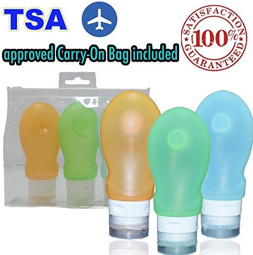 Dadaam Silicone Travel Bottle Set - Large Leak Proof Cosmetic 3.3 Oz 3 Pack TSA Approved Carry-On Shampoo, Conditioner - Refillable, Squeezable Bottle BPA Free Design by