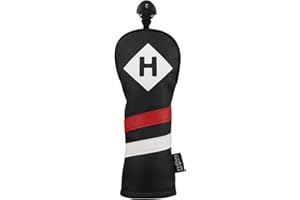 Majek Retro Golf Headcover Black Red and White Vintage Leather Style Hybrid Head Cover Classic Look, Wheel Tag Includes Numbe