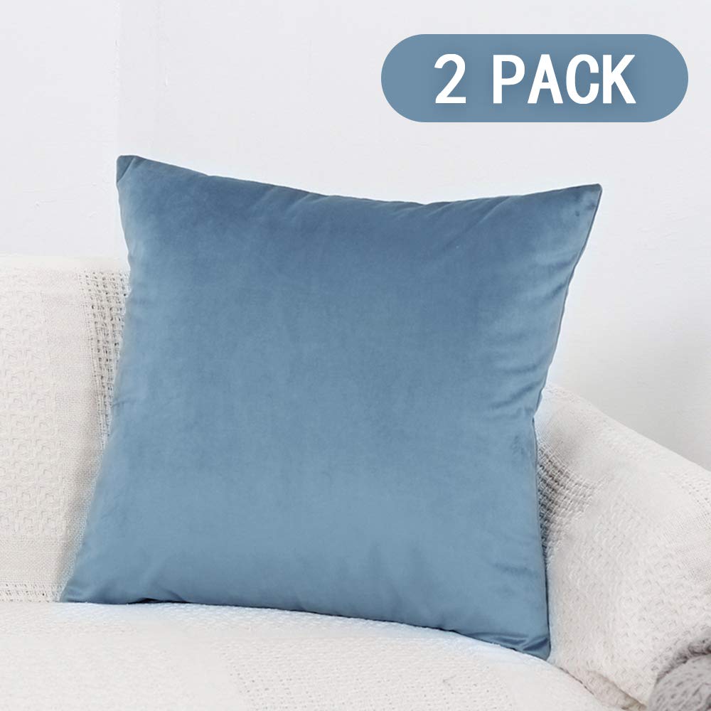 WFall Couch Pillow Covers, Soft Decorative Throw Pillows Case, Square Throw Pillow Covers for Couch Sofa Car 18x18, Pack of 2 (Lake Blue)