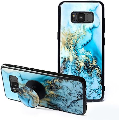 Samsung Galaxy S8 Case,S8 Marble Cases with Pop up Kickstand [Shockproof +Anti-Scratch] Fashion Soft TPU Bumper and Holder Stand Black Cover Case for Samsung Galaxy S8 (Blue Marble)
