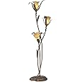 Franklin Iron Works Rustic Farmhouse Sculptural Floor Lamp Standing 68 1/4" Tall Bronze Gold 3-Light Amber Glass Intertwined Lily Flower Shade for Living Room Reading Bedroom Office House Home