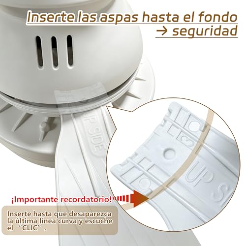 Ventilador de techo con luz LED 40W, 52cm, 6 aspas, control remoto, 3 velocidades, 3 colores de luz, 3000-6500K, motor ultra silencioso, E26/E27, ideal para sala y dormitorio (Blanco)