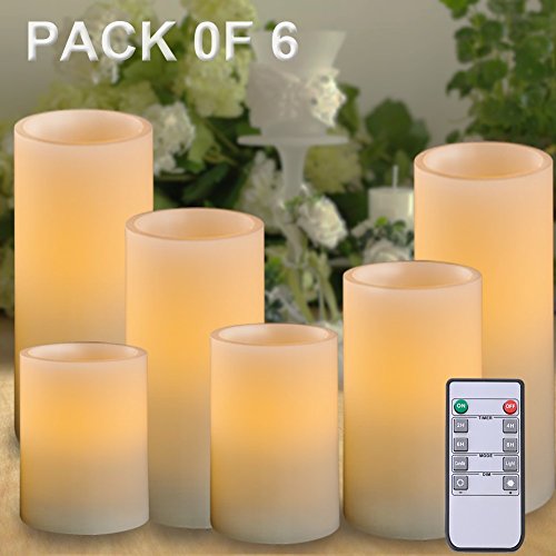 AMAGIC Set of 6 Battery Operated Candles White （H 4" 5" 6" 7" 8" 9" x D 3"）- Real Wax Flameless Candles Bulk with Remote & Timer - Led Candles Flameless Pillar (AA Batteries not Included) - Thumbnail 7