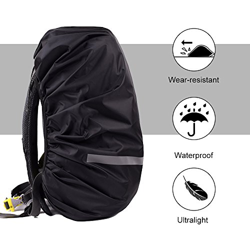 EDOBIL Rainproof Cover Waterproof Backpack Rain Cover With Reflective Strip for Hiking Camping Traveling Outdoor Activities (Black, Medium)