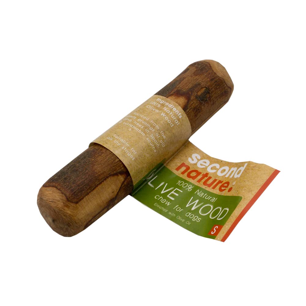second nature Olive Wood Dog Chew Enriched with Olive Oil - Natural, Hypoallergenic, Splinter-Free, Long Lasting and Suitable for Teething - Small