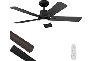 Regair Ceiling Fans with Lights 42-Inch, Remote Control Reversible DC Motors, 3CCT Dimmable Timer Noiseless, Black Ceiling Fan for Bedroom Living Room, Indoor&Outdoor ETL Listed