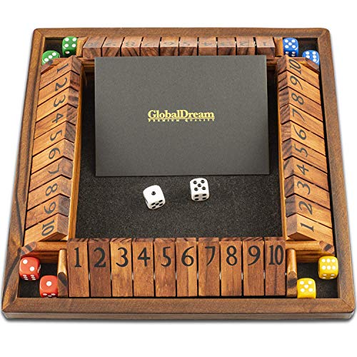 GlobalDream Shut The Box Family Game 4 Players Wooden Dice Game for