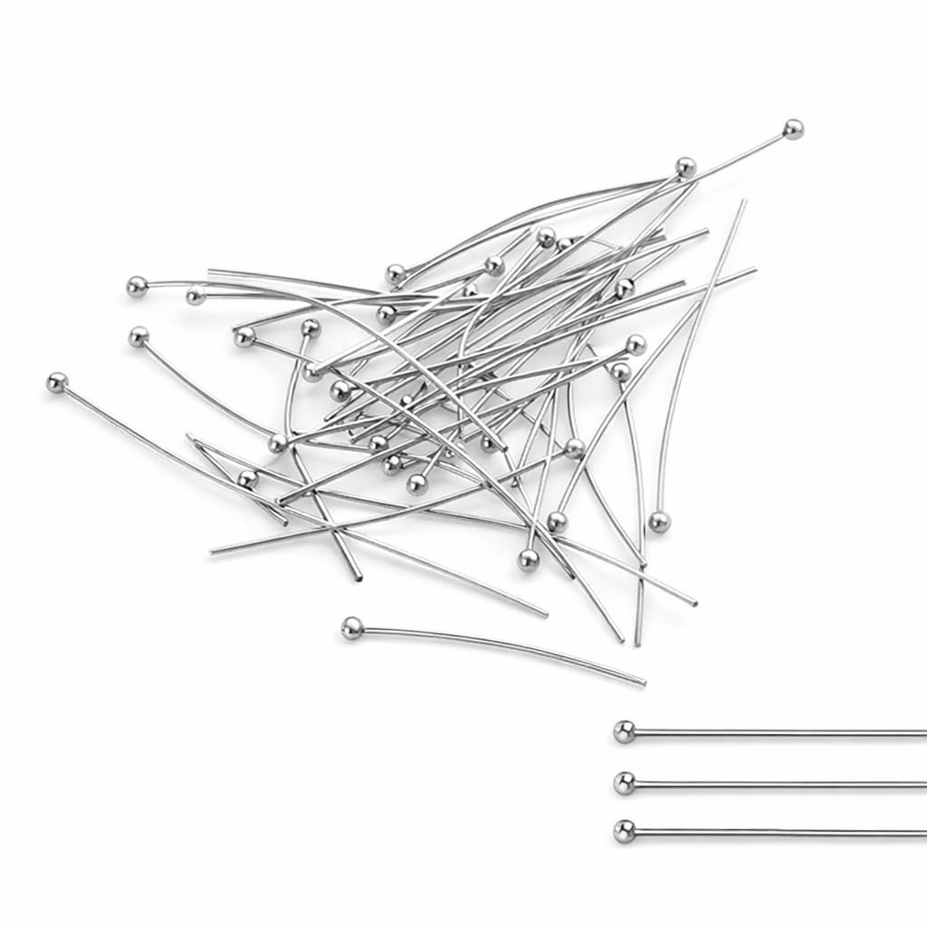 Perlin 100 Stainless Steel Silver Ball Head Pins, 5 cm x 0.7 mm, Ideal for Jewellery Making