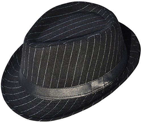 Cuban Style Men's Gangster Structured Pinstripe Short Brim Fedora Hat, Black