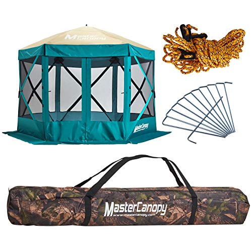 MasterCanopy Escape Shelter, 6-Sided Canopy Portable Pop up Gazebo Durable Screen Tent Bug and Rain Protection (6-8 Person), Emerald Green/Beige