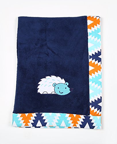 Bacati - Tribal/Aztec Plush Embroidered 30 x 40 inches Baby Blanket (Aqua/Navy Hedgehog)