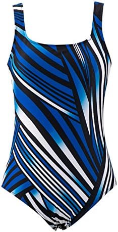 Saejous Women's One Piece Swimwear Stripes Color Block Swimsuits Bathing Suit Swimming Costume (16, Navy)