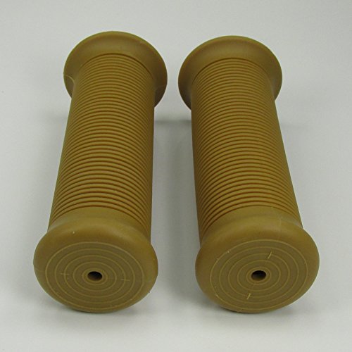 Natural Gum Color (Light Brown) Ribbed Rubber Motorcycle Grips Fits 1" Handlebars Bars and Exterior Cables - Harley Honda Kawasaki Suzuki Yamaha Bobber Chopper Cafe Racer Brat