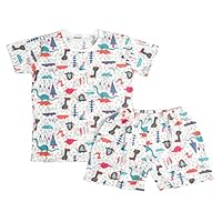 OllCHAENGi Infant Toddler Kids Boys Girls Cotton Pajama Sleepwear Set Short Sleeve 18M-12Y Jurassic Park (120)