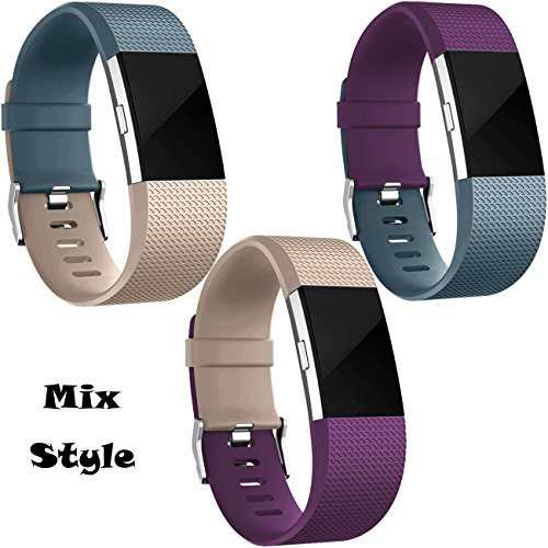 Wepro Replacement Bands for Fitbit Charge 2, Pack of 3 Charge2 Wristbands, Small, Plum, Slate Blue, Champagne - Thumbnail 2