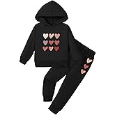 BOMDEALS Cute Toddler Girls Sweatsuit - Valentines Heart Print Kids Fall Clothes Set Hoodie Sweatshirt Pants Spring Outfits