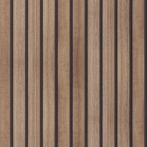Photo 1 of Abyssaly Wood Panel for Wall Paper Peel and Stick Wallpaper, Brown Striped Wood Slat Contact Paper, Removable Self Adhesive Faux Wood Grain Wall Covering for Bedroom 17.7 in X 118 in