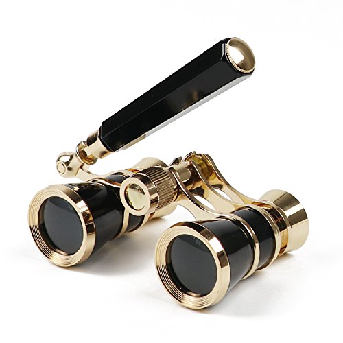 Kingscope 3X25 Vintage Opera Glasses Binoculars for Theater Musical Concert (Lorgnette, Black, with Handle)