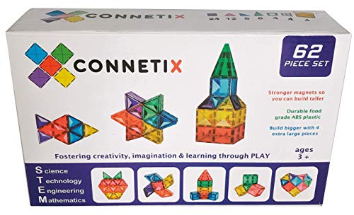 Connetix Magnetic Tiles 62 Piece Set | The Premium STEM Approved Educational Toy for Kids of All Ages | Stronger Magnets so You can Build Bigger | Encourage Learning and Development Through Play