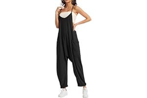 CAIYING Jumpsuit for Women Casual Rompers Sleeveless Loose Stretchy Strap Baggy Overalls Cotton Jumpers with Pockets