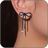 Bridal Bow Rhinestone Earrings for Women Trendy Sparkly Statement Tassel Bowknot Wedding Earings Brides Jewelry