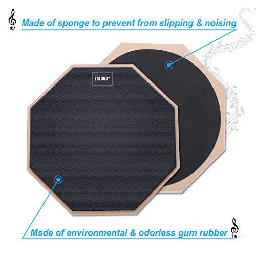 LOLUNUT 12 Inch Silent Drum Pad, Dumb Drum Beginner Rubber Practice Pad, with 5A Drum Sticks (12 Inch, Black)