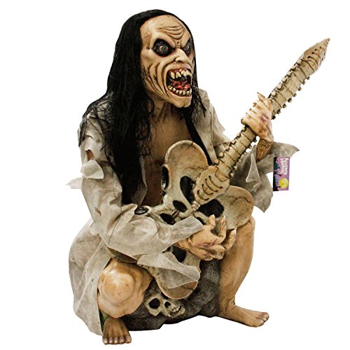Halloween Haunters Life-Size Seated Zombie Man Guitar Bass Player Musician Rock Band Prop Decoration - Thick Rubber Latex