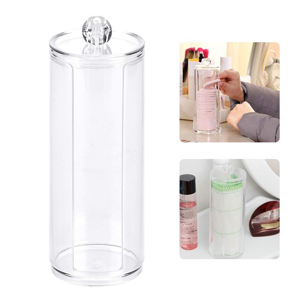 Rotekt Transparent Round Acrylic Cotton Pad Storage Case Organizer, Puff Holder Container, Bathroom Qtip Dispenser Jars Canisters
