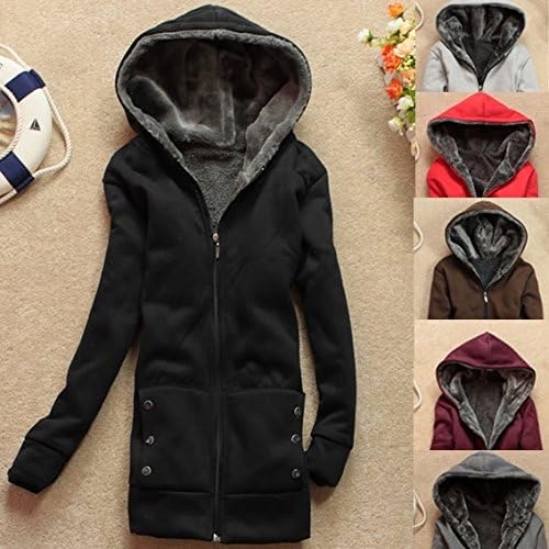 Naomi Drury Casual Long Sleeve Hooded Zipper Cotton Blends Plain Women's Winter Autumn Thick Wool Hoodies Black S