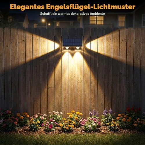 Solar Wandleuchte Aussen,4 Stück Solarlampen für Außen Wand, Auto ON/OFF Zaunleuchte LED, IP65 Wasserdicht Warmweiß Zaun Beleuchtung Solar für Hinterhof Veranda Deck Patio Geländer