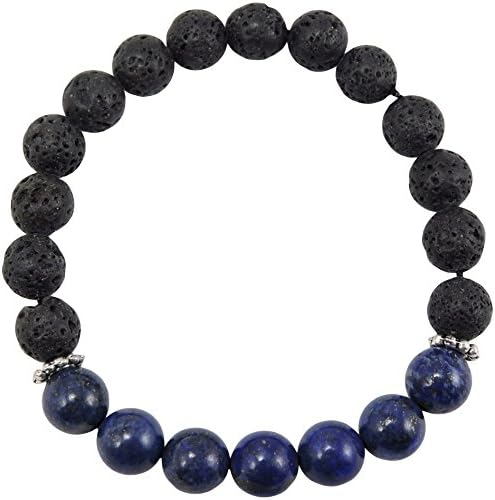 Volcanic natural lava yoga meditation healing wrist mala bracelet CL-15 (Lava and 7 Lapis Lazuli)
