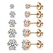 Women's 18K Gold Plated CZ Stud Earrings Simulated Diamond Round Crystal Cubic Zirconia Ear Stud Set （6 prong 5 Pairs)