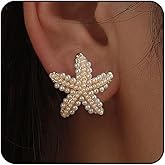Starfish Seashell Earrings for Women Small Starfish Stud Earring with Pearl Beach Earrings Seashell Accessories Vacation Jewelry