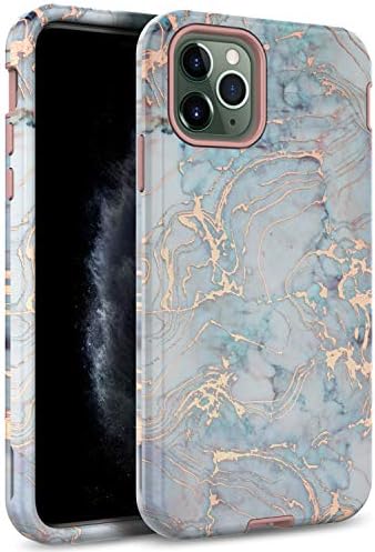 BAISRKE iPhone 11 Pro Case, Shiny Rose Gold Marble Case Heavy Duty Hybrid 3-Layer Full-Body Protect Case Soft TPU & Hard Plastic Back Cover for iPhone 11 Pro [5.8 inch] - Blue Green