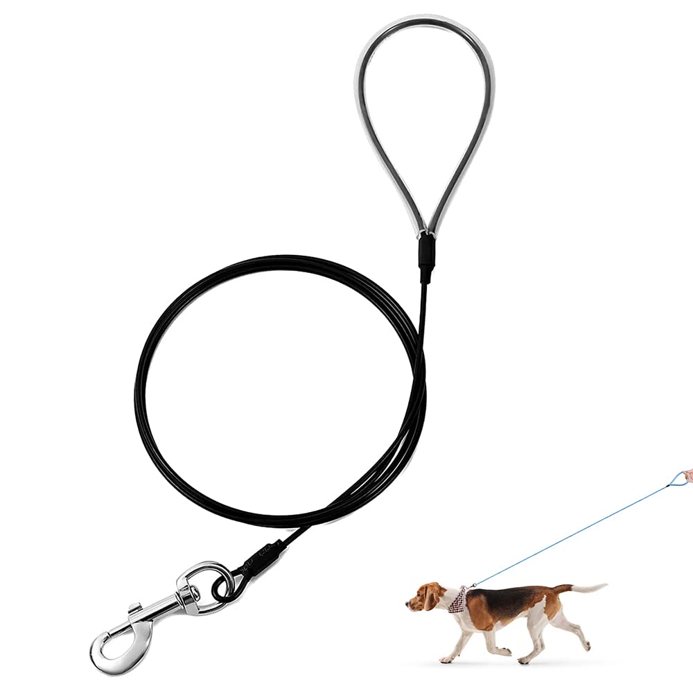 Photo 1 of Mi Metty Chew Proof Dog Leash,6FT Metal Cable Lead,Heavy Duty Leash Made of Coated Wire Rope,Chew Resistant,Great for Large Dogs and Teething Puppies (Black, 6FT)