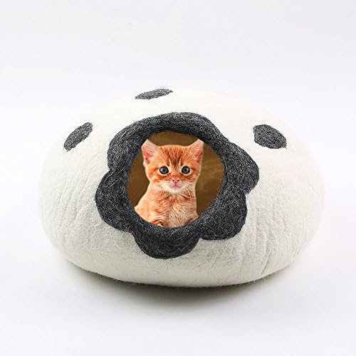 Large Cat Cave Bed - Handmade 100% Wool include Bonus Catnip (grey\white)