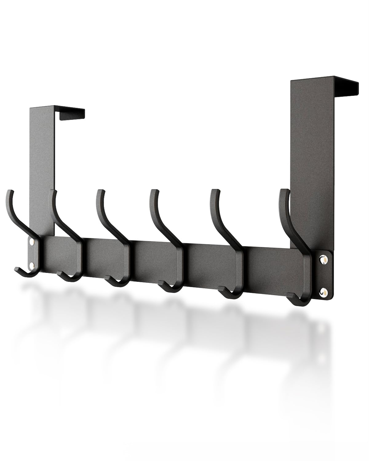 Lorrtta Over Door Hook, Stainless Steel Door Hanger with 12 Hooks - No Drilling, Assembly-Free for Coats, Clothes, Hat, Towel, Jacket - Bedroom Space Saving - Black