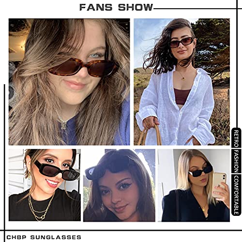 CHBP Retro Rectangle Sunglasses Womens Men Trendy Vintage Narrow Polarized UV Protection 90s Sunglasses For Women -3 Pack