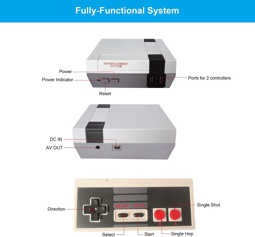 Classic Mini Retro Game Console with Built-in 620 Games and 2 NES Classic Controllers, AV Output Video Games for Kids, Children Gift, Birthday Gift Happy Childhood Memories: Toys & Games