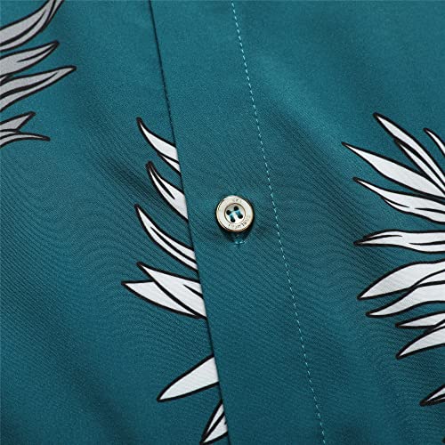 SheLucki Mens Hawaiian Shirts Short Sleeve Casual Button Down Shirts Summer Tropical Floral Beach Shirt Leaf Green 1-077 XL