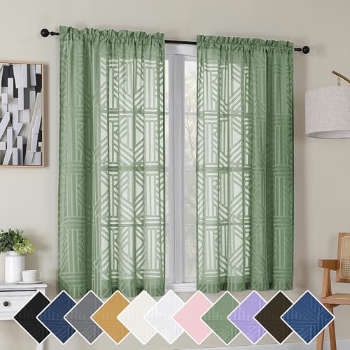 Sage Green Geometric Jacquard Curtains