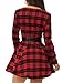 Allegra K Women's Christmas Plaid Dress Long Sleeve Button Down Belted Mini Shirtdress Small Red