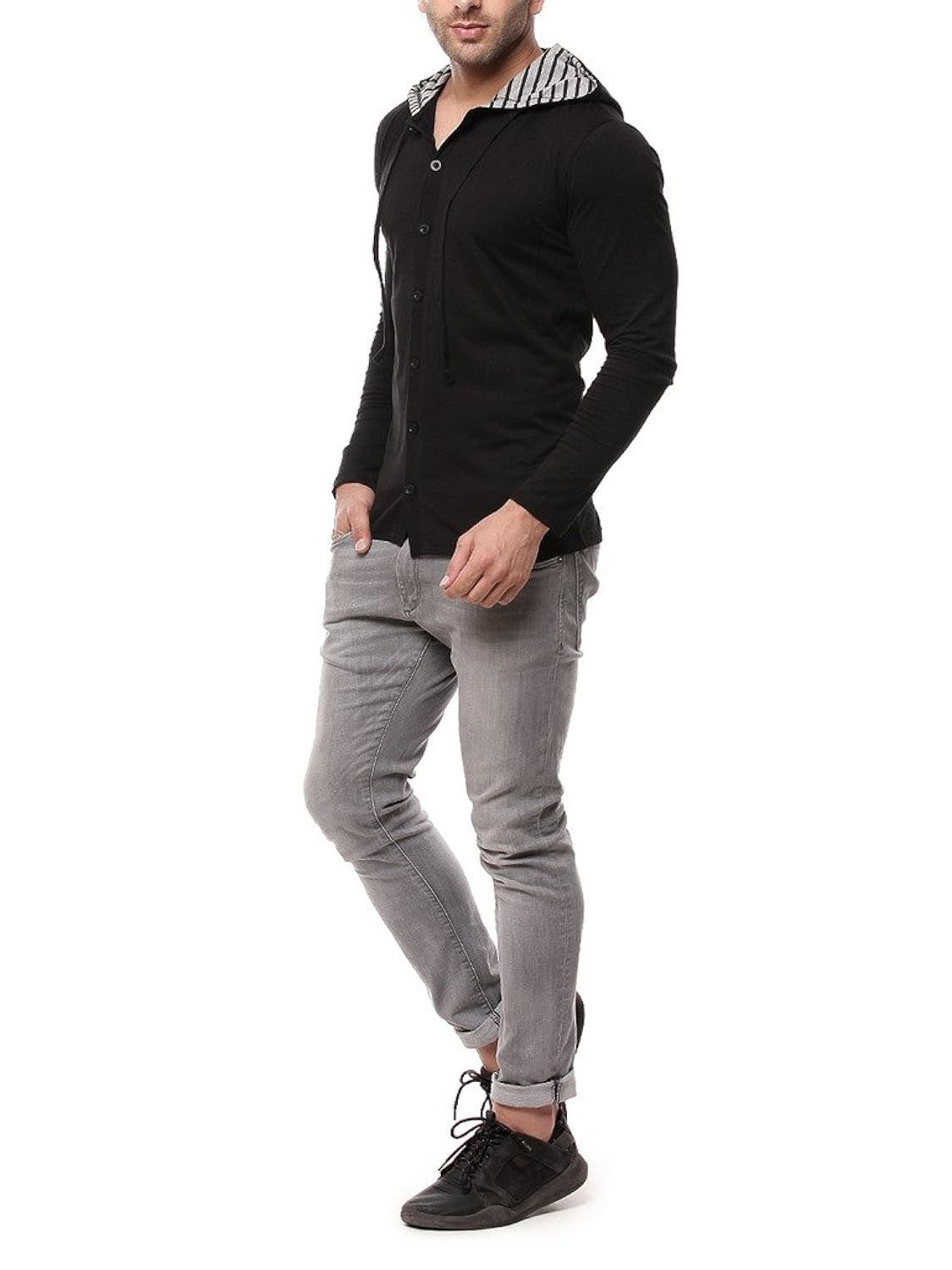 gritstones black full sleeve hooded t shirt gsfshd1289blk