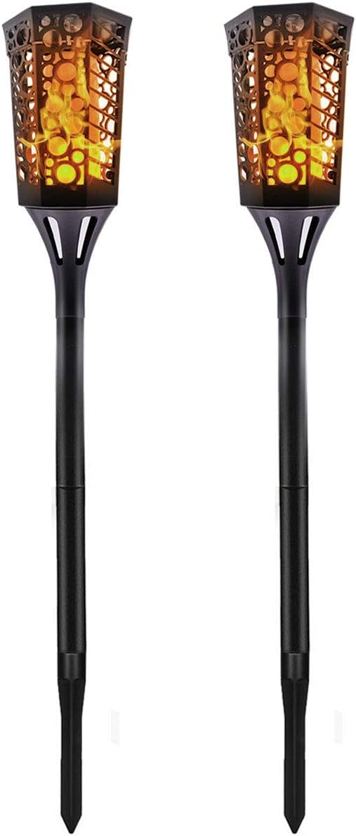 Komoon Solar Lights Tiki Torches Flickering Flame Outdoor Spotlight for Landscape Decoration Auto On/Off Dusk to Dawn Waterproof Lighting for Christmas Halloween Party Patio Garden Pathway 2 Pack …