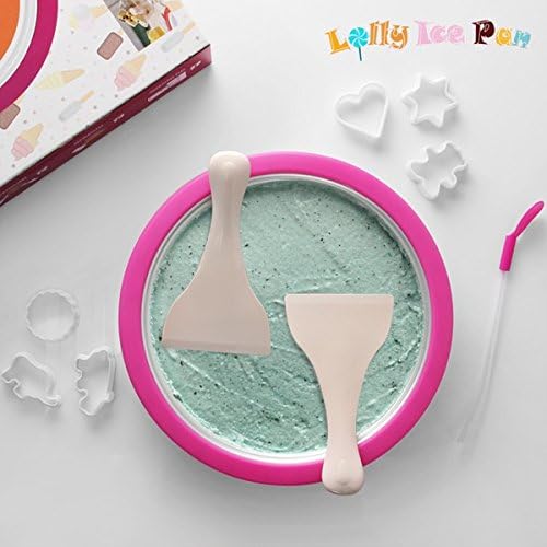 Lolly Sweet Instant Ice Roll Cream Sandwich Making Machine Maker Pan Plate Tray with Straw Spoon, Spatula, Free Shape Tools Gift Included (Pink)