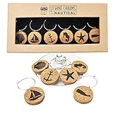 Jetty Home 6 Piece Nautical Beach Wine Glass Charm Gift Set, Cork