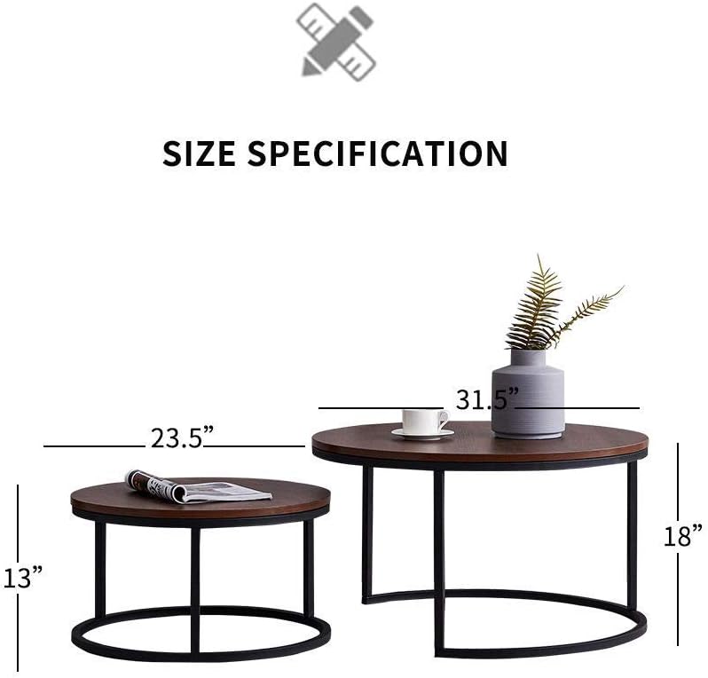 Knowlife Coffee Table Set of 2 Nesting Tables Modern Round Walnut Top End Table for Living Room and Small Space, Black,32”…: Kitchen & Dining
